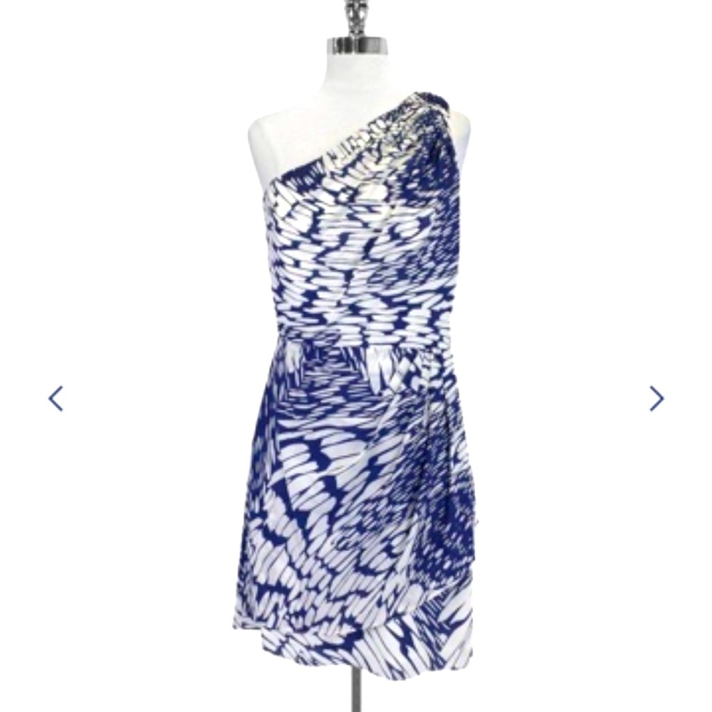 Shoshanna White & Blue One Shoulder Dress NWOT